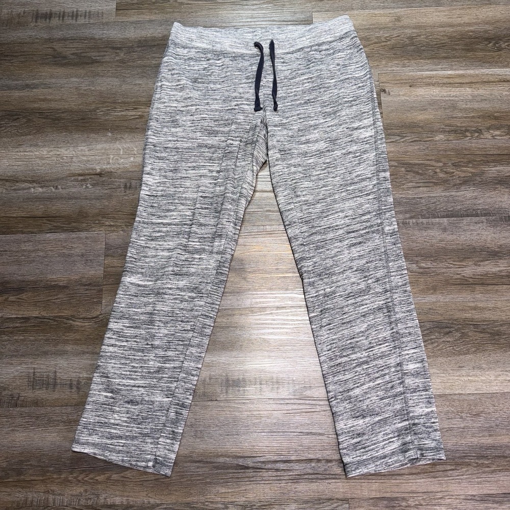 Hanes French Terry Lounge Pants Womens Medium Black Gray White Space-Dye Pattern